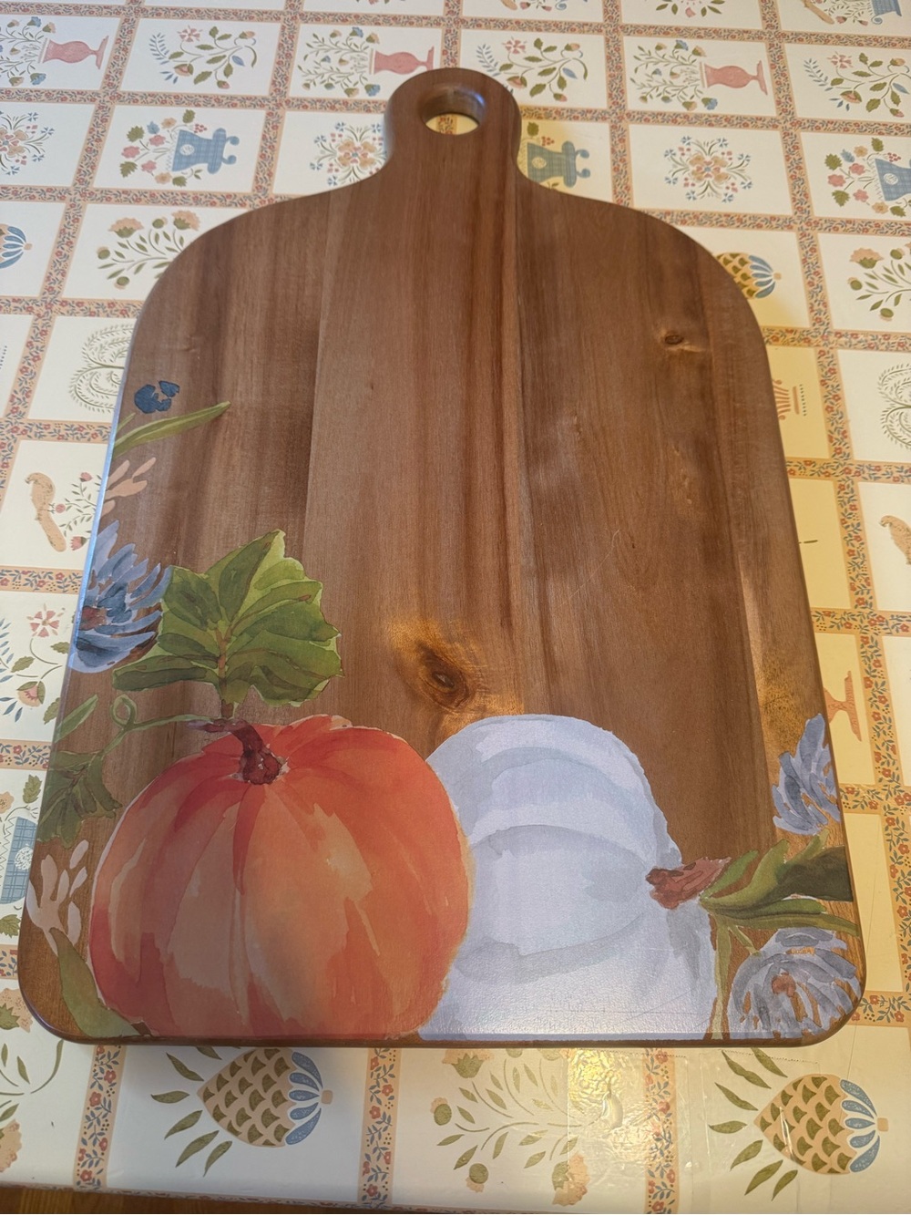hand-painted wooden paddle cutting and charcuterie board